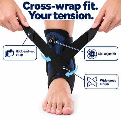 Athlete wearing the Ankletica ankle brace on a volleyball court